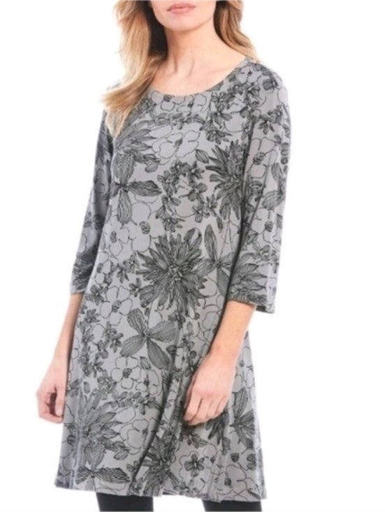 bryn Walker Tops - Bryn Walker Irys Gray Floral Jersey Knit Tunic Dress Large USA Made Lagenlook